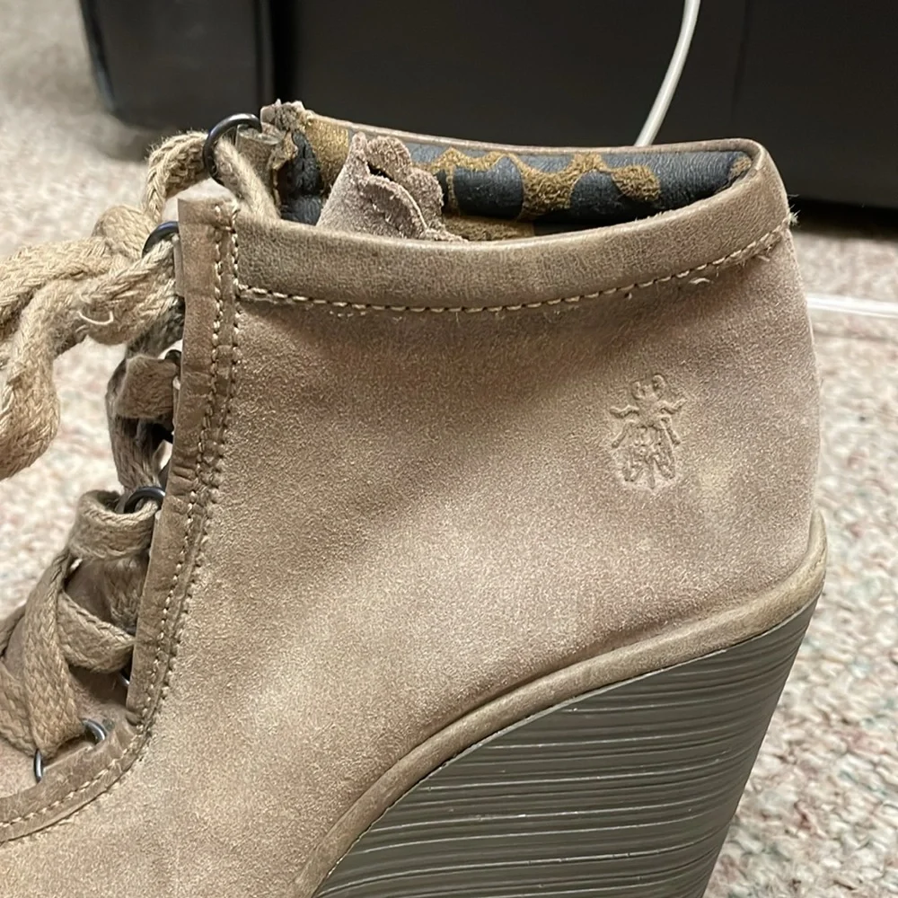 Fly London Beige Ankle Boots with Wedge Heel - Picture 2 of 10